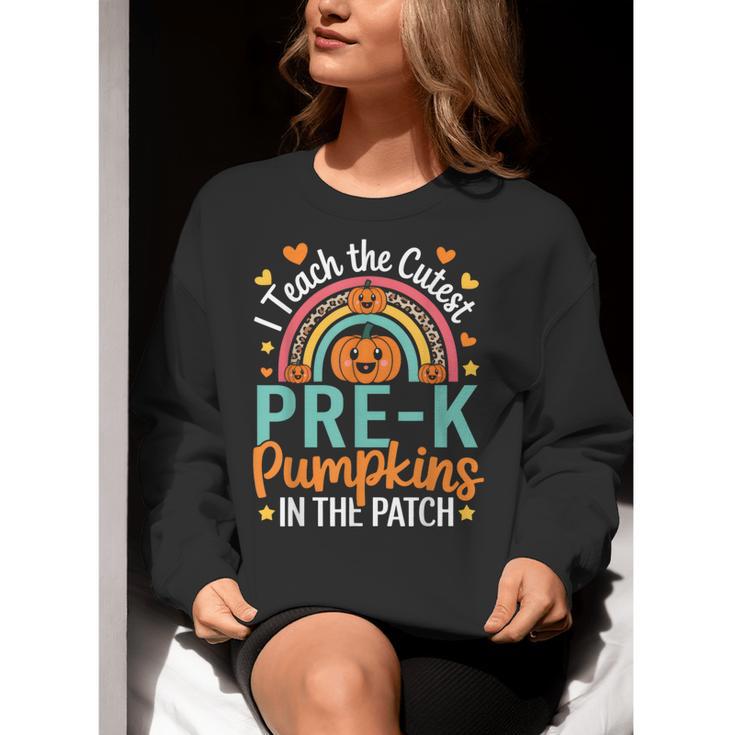 I Teach The Cutest Pre-K Pumpkin Teacher Student Halloween Women Crewneck Sweatshirt, funny gift
