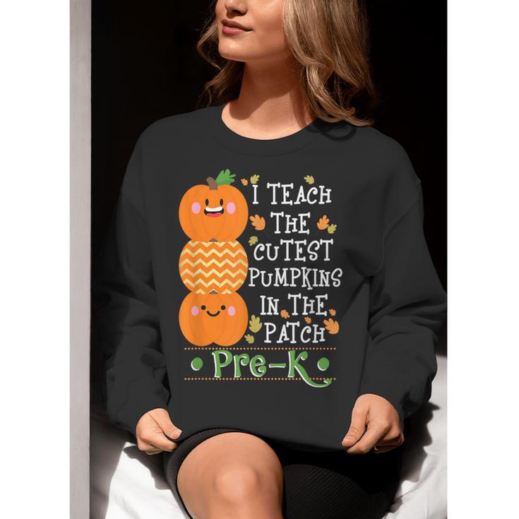 I Teach The Cutest Pumpkins In Patch Pre-K Halloween Teacher Women Crewneck Sweatshirt, funny gift