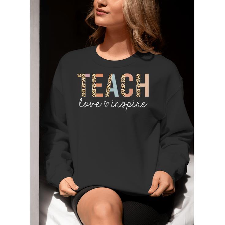 Teach Love Inspire Leopard Back To School Cute Teacher Men Women Girls Kids Women Crewneck Sweatshirt, funny gift
