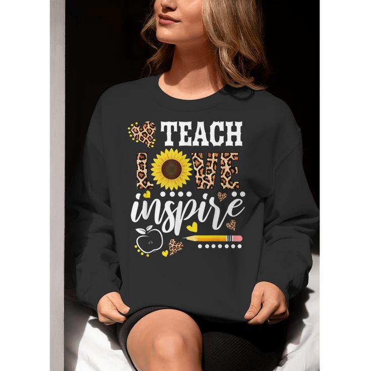 TEACH LOVE INSPIRE Teacher Sunflower Appreciation Women Crewneck Sweatshirt, funny gift