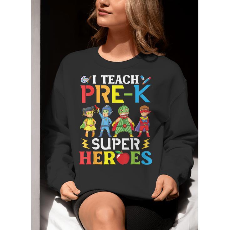 I Teach Pre-K Superheroes Students Teacher Back To School Women Crewneck Sweatshirt, funny gift I Teach Pre-K Superheroes Students Teacher Back To School Women Crewneck Sweatshirt, funny gift