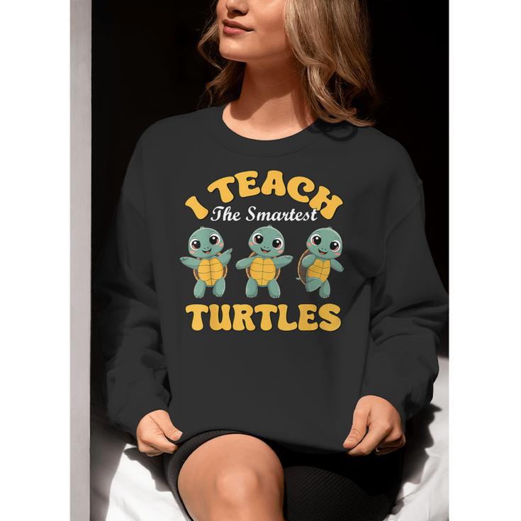 I Teach The Smartest Turtles Thanksgiving Proud Teacher Job Women Crewneck Sweatshirt, funny gift