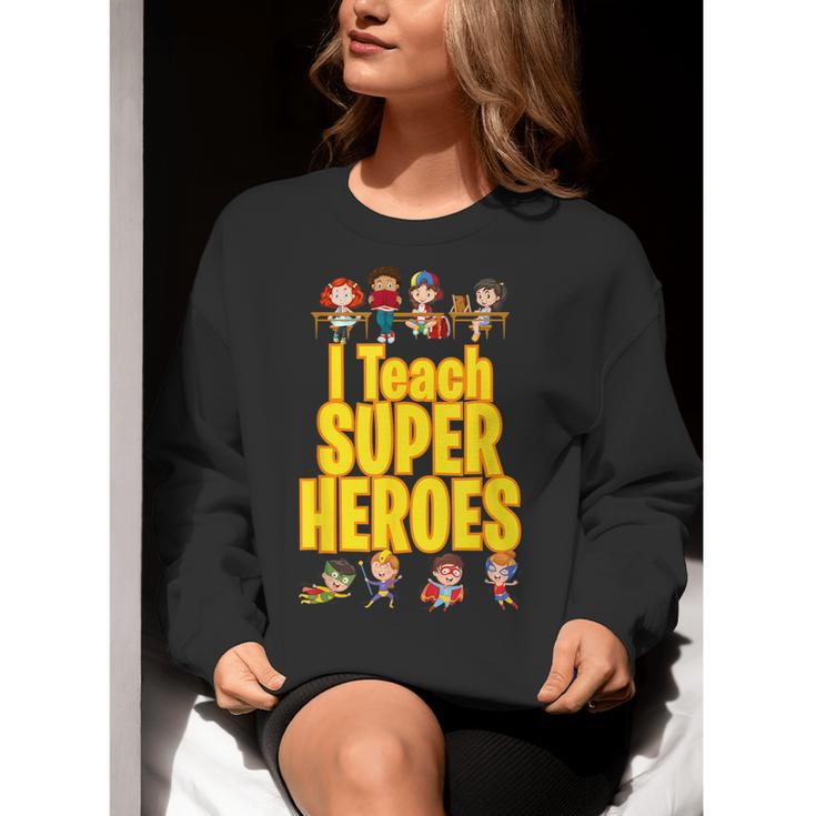 I Teach Super Heroes Comic Book Hero Teacher School Women Crewneck Sweatshirt, Super Teacher Sweatshirts, funny gift