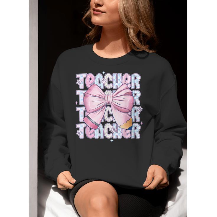 Teacher Bow Pencil Flowers Teacher Back To School Women Crewneck Sweatshirt, funny gift Teacher Bow Pencil Flowers Teacher Back To School Women Crewneck Sweatshirt, funny gift
