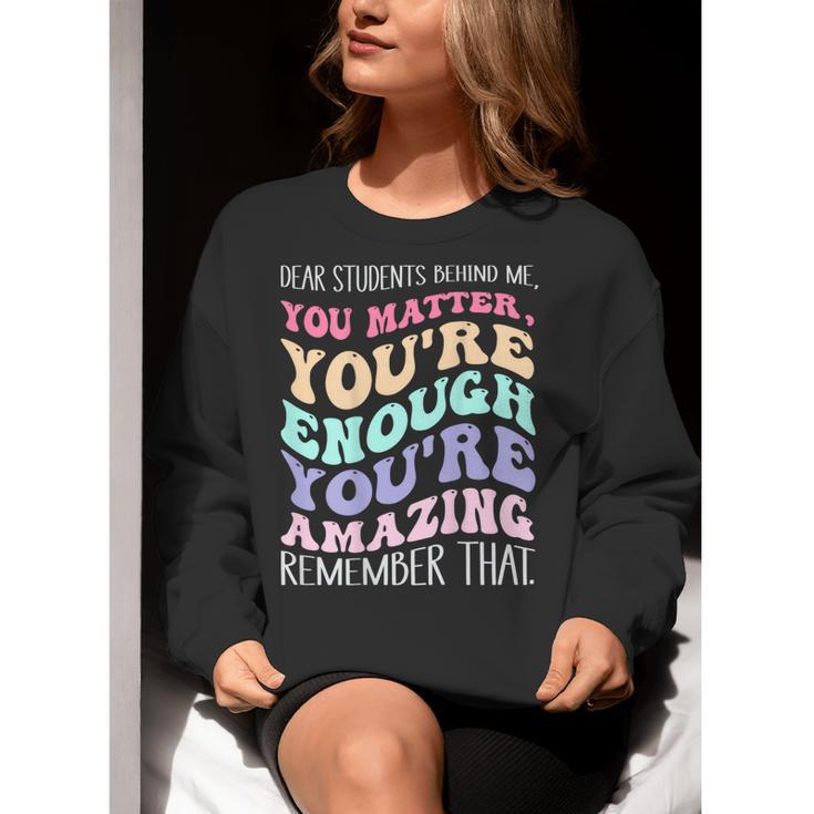 Teacher Dear Students Behind Me 1st Day Of School On Back Women Crewneck Sweatshirt, funny gift Teacher Dear Students Behind Me 1st Day Of School On Back Women Crewneck Sweatshirt, funny gift