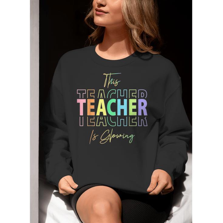 This Teacher Is Glowing Hello Summer End Of School Women Crewneck Sweatshirt, funny gift This Teacher Is Glowing Hello Summer End Of School Women Crewneck Sweatshirt, funny gift