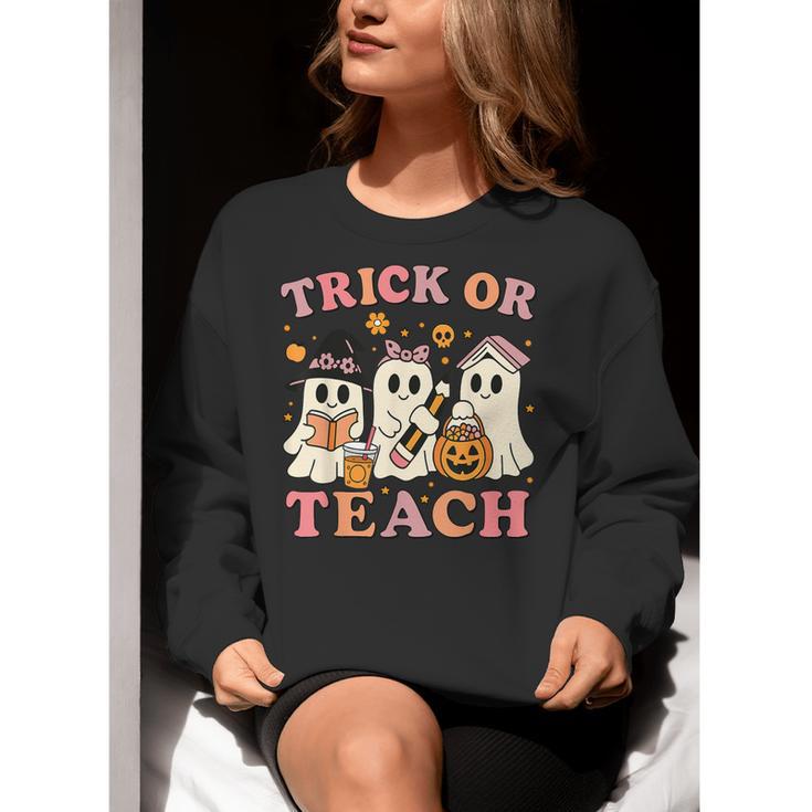 Teacher Halloween Trick Or Teach Cute Ghost Coffee Pumpkins Women Crewneck Sweatshirt, funny gift Teacher Halloween Trick Or Teach Cute Ghost Coffee Pumpkins Women Crewneck Sweatshirt, funny gift