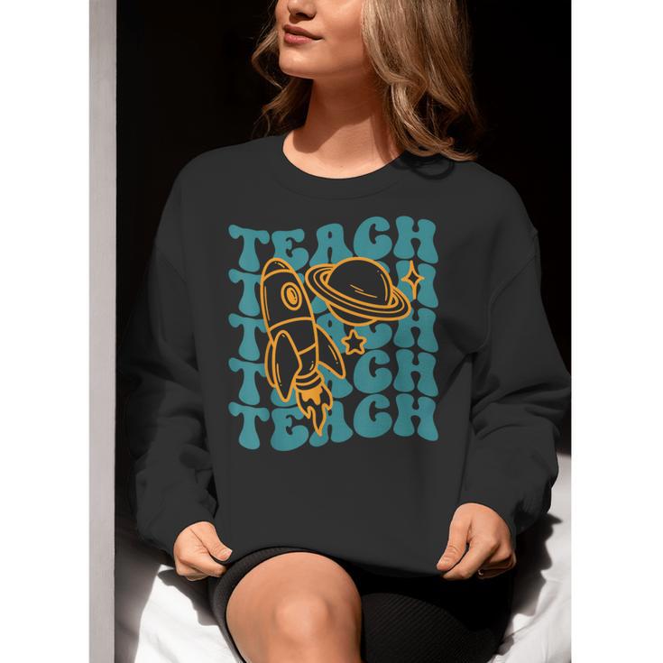 Teacher Outer Space Science Astronomy Planet Saturn Teach Women Crewneck Sweatshirt, Science Teacher Sweatshirts, funny gift