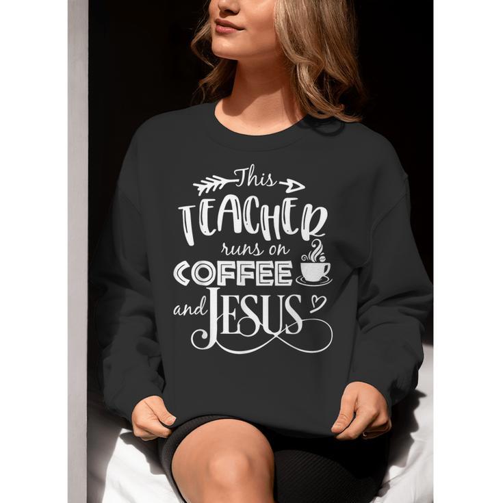 This Teacher Runs On Coffee And Jesus T Shirt Christian Tees Women Crewneck Sweatshirt, funny gift
