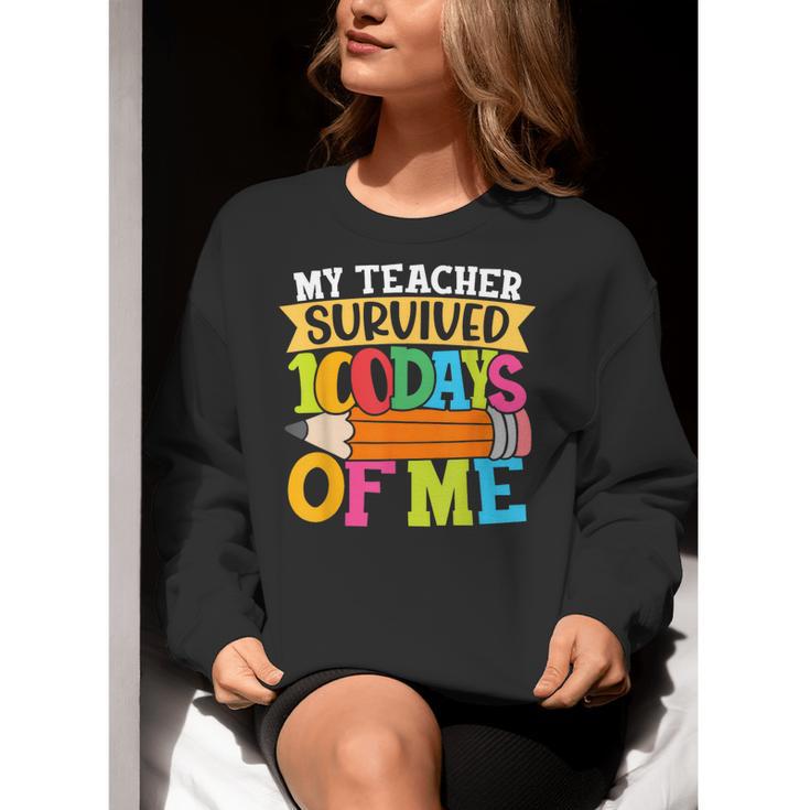 My Teacher Survived 100 Days Of Me 100th Day Of School Kids Women Crewneck Sweatshirt, funny gift