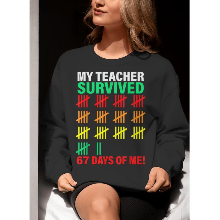 My Teacher Survived 67 Days Of Me School Kids Costume Women Crewneck Sweatshirt, funny gift My Teacher Survived 67 Days Of Me School Kids Costume Women Crewneck Sweatshirt, funny gift