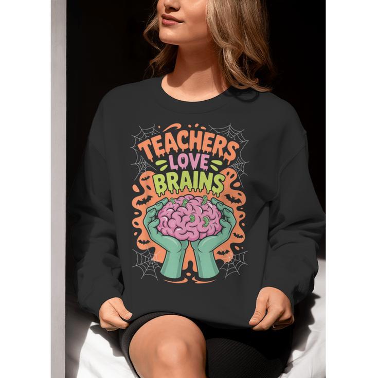 Teacher Teachers Love Brains Halloween Men Women Women Crewneck Sweatshirt, funny gift