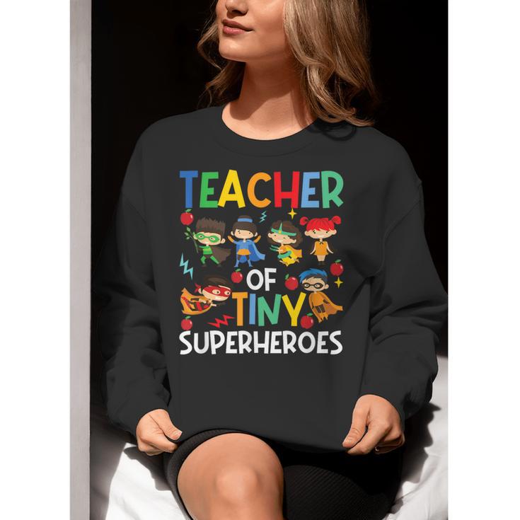 Teacher Of Tiny Superheroes Teach 100th Day Of School Men Women Girls Kids Women Crewneck Sweatshirt, funny gift