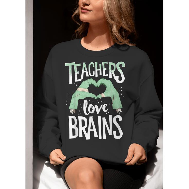 Teachers Love Brains Halloween Costume Trick Treat Zombie Women Crewneck Sweatshirt, funny gift