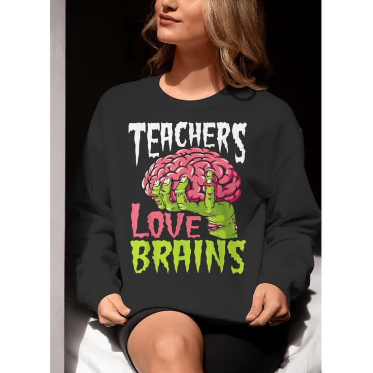 Teachers Love Brains Zombie Teacher Halloween Zombies Women Crewneck Sweatshirt, funny gift