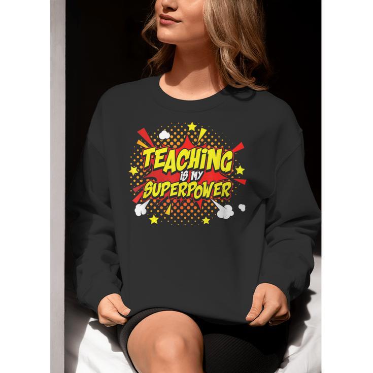Teaching Is My Superpower Retro Comic Teacher Women Crewneck Sweatshirt, funny gift Teaching Is My Superpower Retro Comic Teacher Women Crewneck Sweatshirt, funny gift
