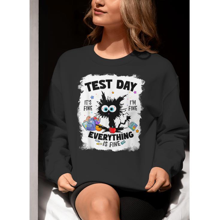 Test Day Stressed Cat Teacher Student Kids Testing Day Women Crewneck Sweatshirt, funny gift