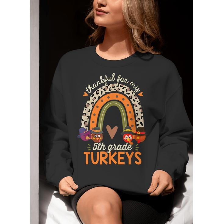 Thankful For My 5th Grade Turkeys Thanksgiving Teacher Women Crewneck Sweatshirt, funny gift