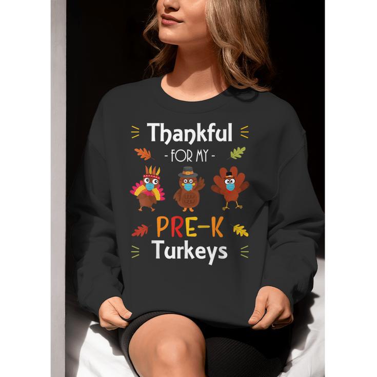 Thankful For My Prek Turkeys In Masks Thanksgiving Teacher For Men Women Women Crewneck Sweatshirt, funny gift