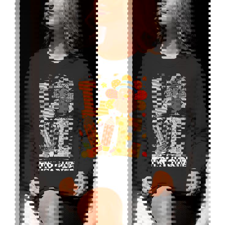 Thanksgiving Love First Grade Teacher Turkey Autumn Fall For Men Women Girls Kids Women Crewneck Sweatshirt, First Grade Teacher Sweatshirts, funny gift