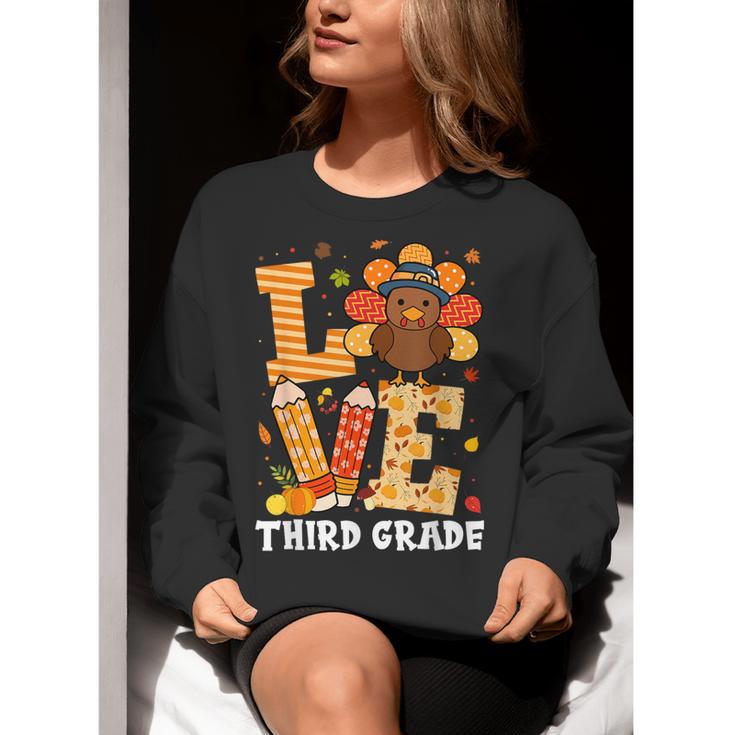Thanksgiving Love Third Grade Teacher Turkey Autumn Fall Men Women Girls Kids Women Crewneck Sweatshirt, funny gift