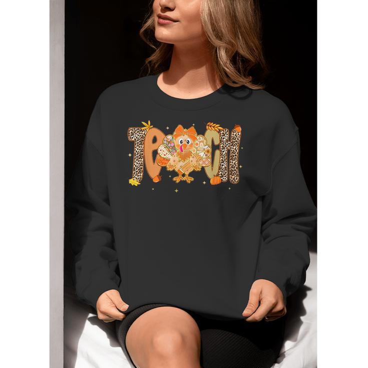 Thanksgiving Turkey Teach Thankful Teacher Girly Bow Women Women Crewneck Sweatshirt, funny gift