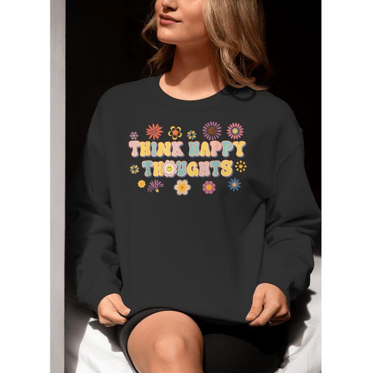 Think Happy Thoughts Teens Spring Positive Message Teachers For Men Women Girls Kids Women Crewneck Sweatshirt, funny gift