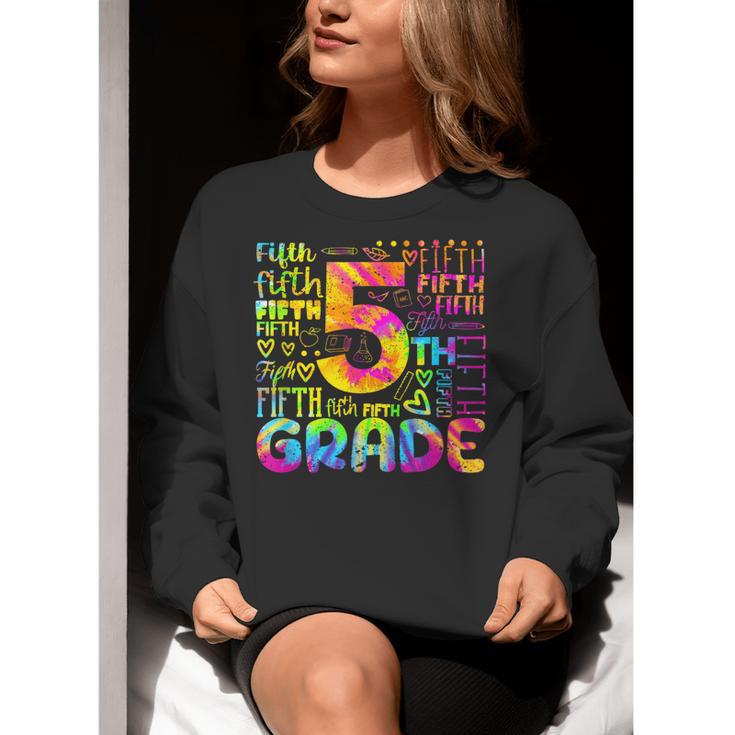 Tie Dye 5th Grade Typography Team Fifth Grade Teacher For Men Women Girls Kids Women Crewneck Sweatshirt, funny gift