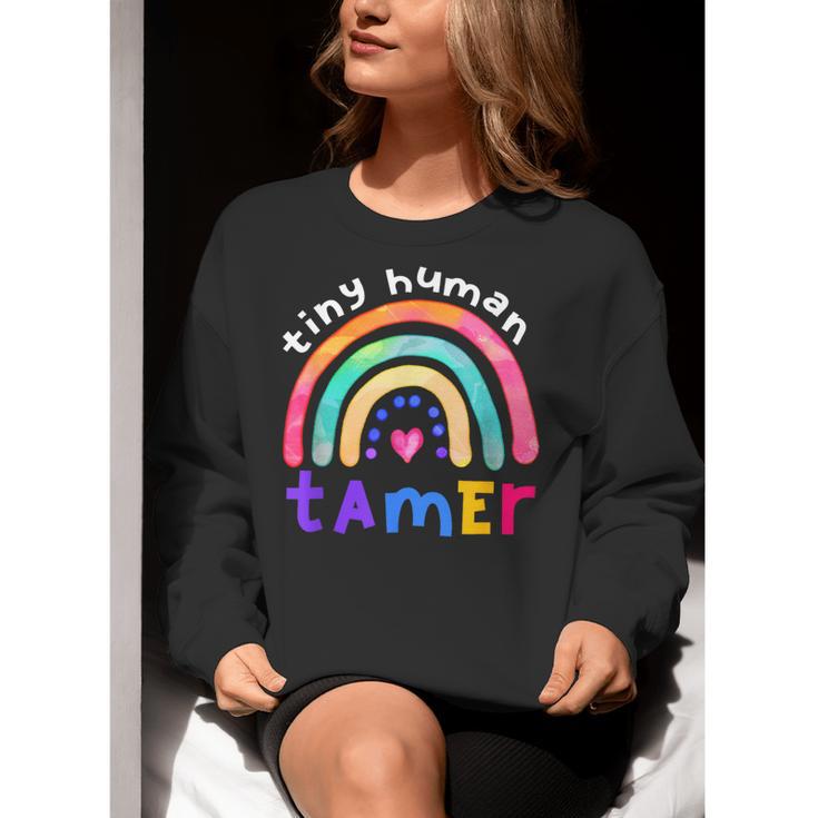 Tiny Human Tamer Watercolor Rainbow Daycare Teacher Women Crewneck Sweatshirt, funny gift Tiny Human Tamer Watercolor Rainbow Daycare Teacher Women Crewneck Sweatshirt, funny gift