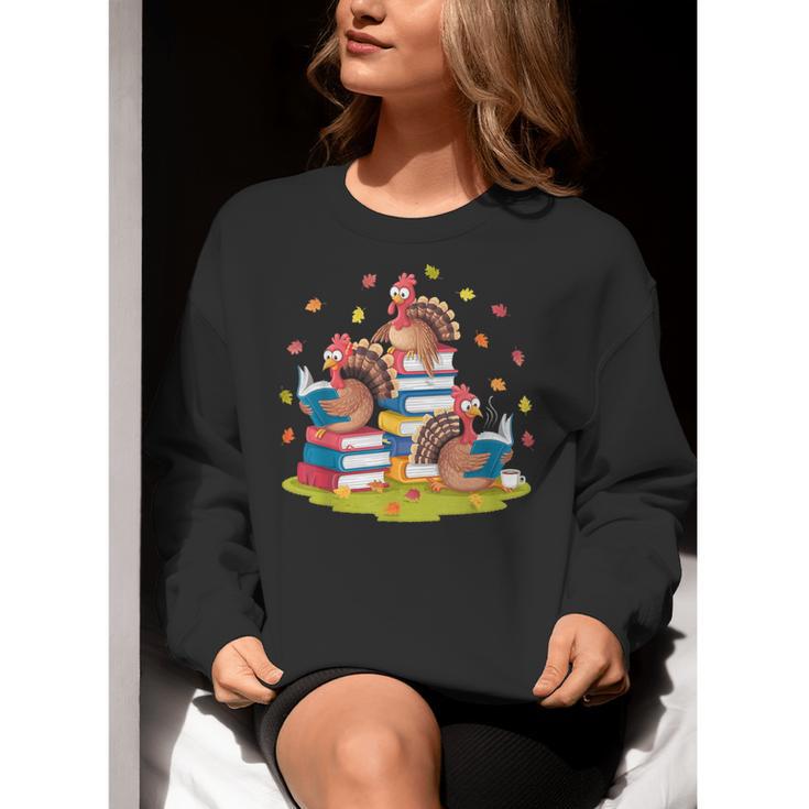 Turkey Reading Books Fall Season Thanksgiving Teacher Book Women Crewneck Sweatshirt, funny gift Turkey Reading Books Fall Season Thanksgiving Teacher Book Women Crewneck Sweatshirt, funny gift