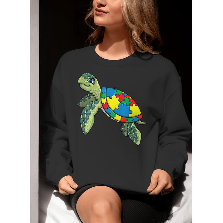 Turtle Puzzle Pieces For Autism Awareness Kids Women Teacher Women Crewneck Sweatshirt, funny gift