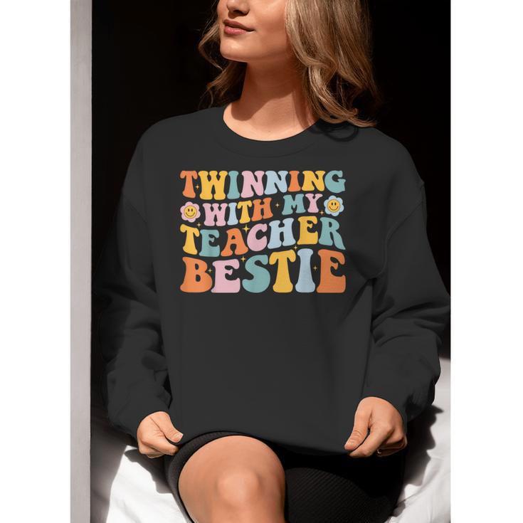 Twinning With My Teacher Bestie Twin Day Matching For Men Women Kids Women Crewneck Sweatshirt, funny gift