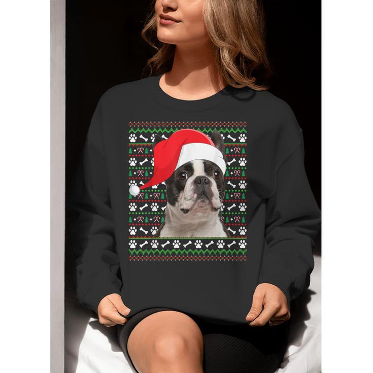 Ugly Xmas Sweater Santa Boston Terrier Dog Christmas For Men Women Kids Women Crewneck Sweatshirt, Boston Terrier Christmas Sweatshirts, funny gift