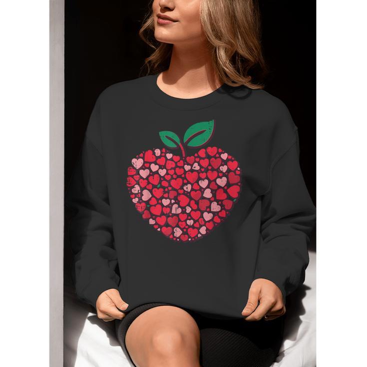 Valentines Day Teacher Hearts Apple Love Teach Women Men Women Crewneck Sweatshirt, funny gift