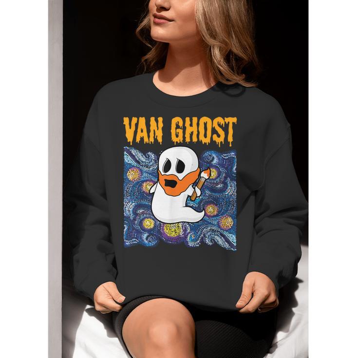 Van Ghost Art Teacher Halloween Van Gogh Starry Night Women Crewneck Sweatshirt, funny gift