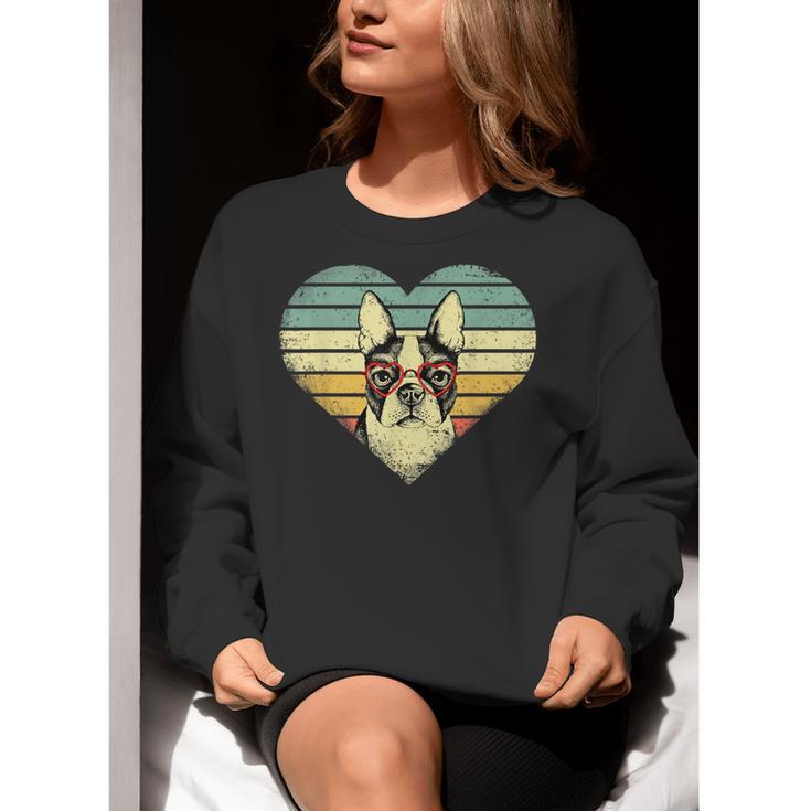 Vintage American Boston Terrier Lovers Valentine's Day Women Crewneck Sweatshirt, American Boston Terrier Sweatshirts, funny gift