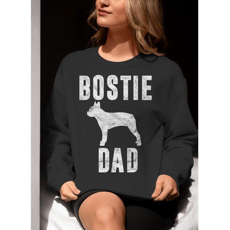 Vintage Boston Terrier Dad Dog Daddy Bostie Father Women Crewneck Sweatshirt, Boston Terrier Dad Sweatshirts, funny gift
