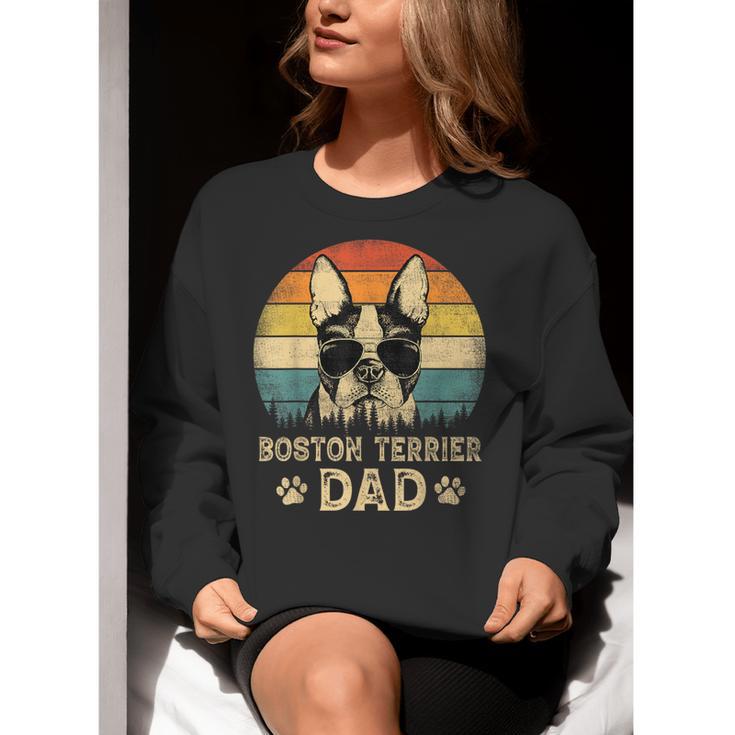 Vintage Boston Terrier Dad Dog Lovers Father's Day Tee Women Crewneck Sweatshirt, Boston Terrier Dad Sweatshirts, funny gift
