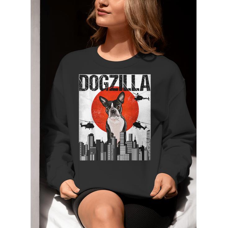 Vintage Japanese Dogzilla Boston Terrier Women Crewneck Sweatshirt, funny gift