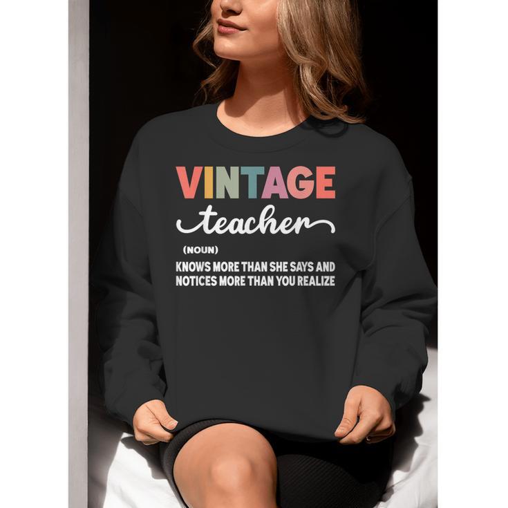 Vintage Teacher Knows More Than She Says Outfit Definition Women Crewneck Sweatshirt, funny gift Vintage Teacher Knows More Than She Says Outfit Definition Women Crewneck Sweatshirt, funny gift