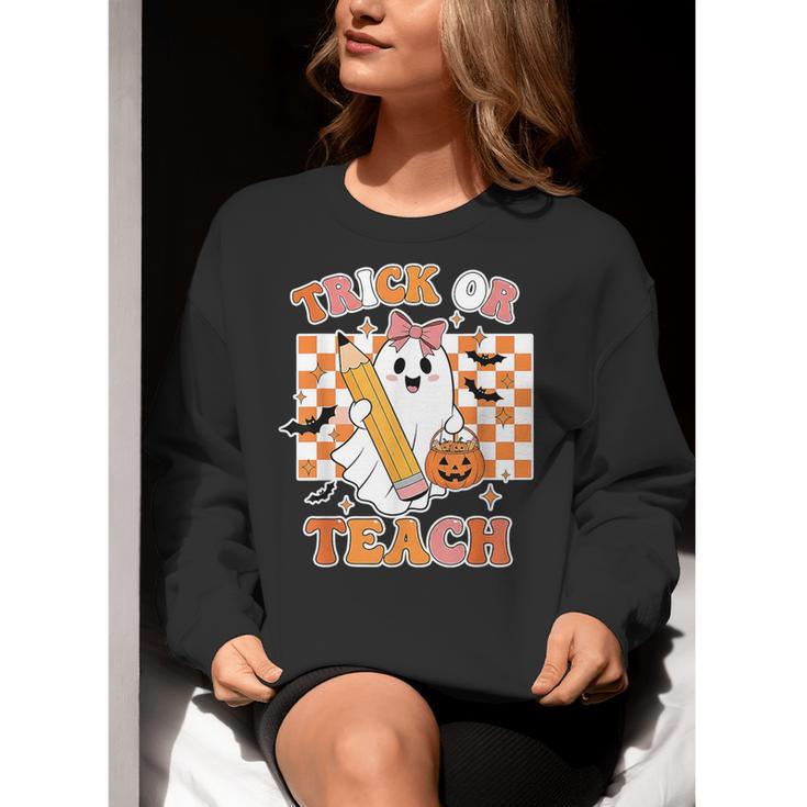 Vintage Teacher Shirt Women Trick Or Teach Halloween Women Crewneck Sweatshirt, funny gift