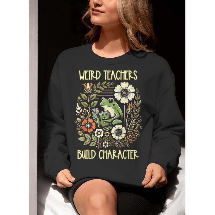 Weird Teachers Build Character Frog Reading Book Librarian Women Crewneck Sweatshirt, funny gift