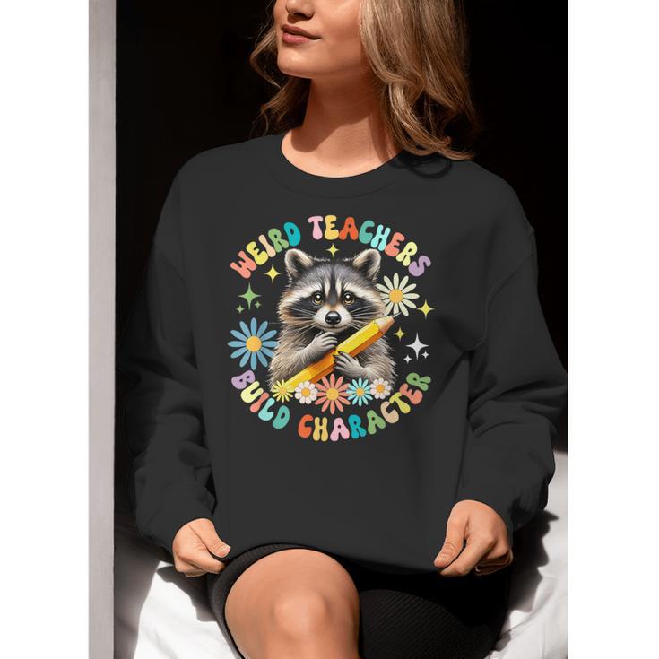 Weird Teachers Build Character Raccoon Colourful Floral Women Crewneck Sweatshirt, funny gift Weird Teachers Build Character Raccoon Colourful Floral Women Crewneck Sweatshirt, funny gift