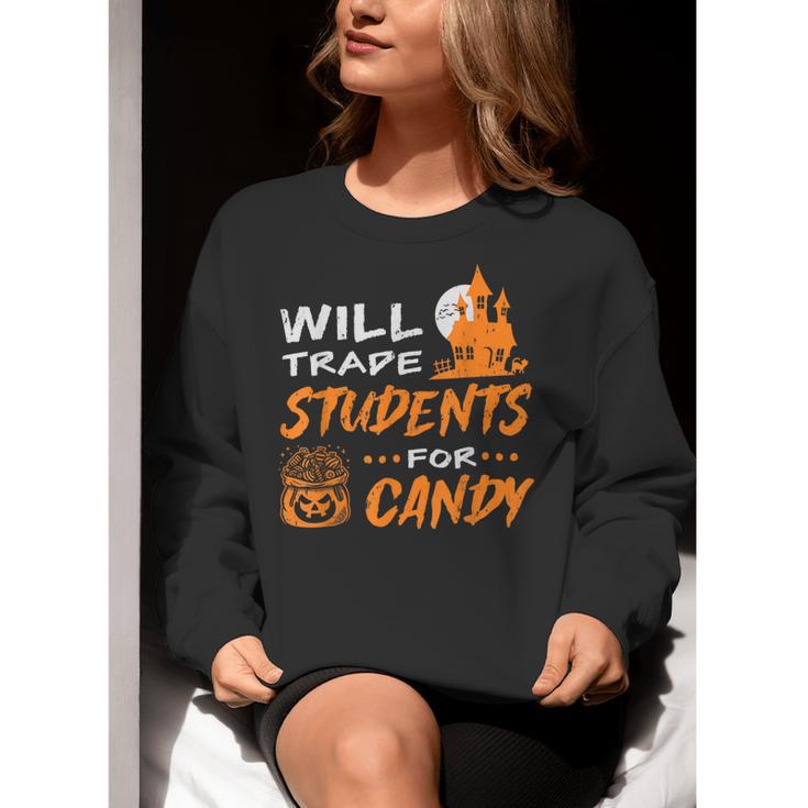 Will Trade Students For Candy Halloween Costume Teacher Women Crewneck Sweatshirt, funny gift Will Trade Students For Candy Halloween Costume Teacher Women Crewneck Sweatshirt, funny gift