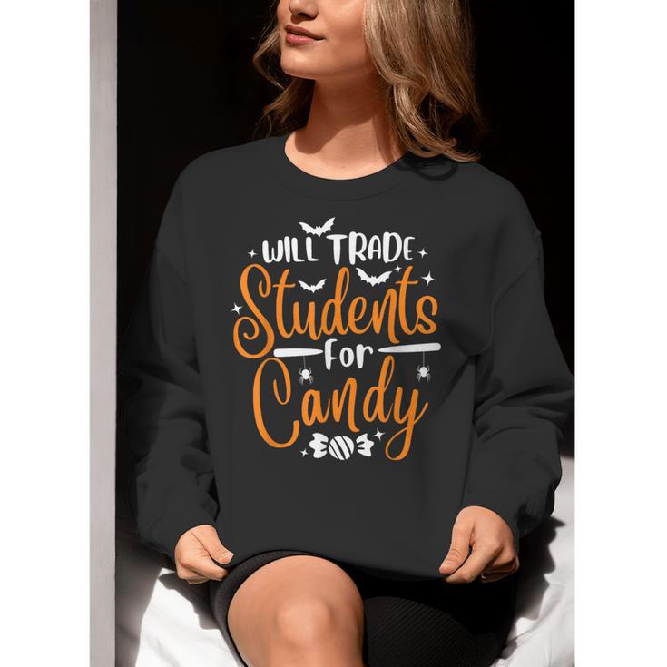 Will Trade Students For Candy Halloween Costume Teacher Women Crewneck Sweatshirt, funny gift