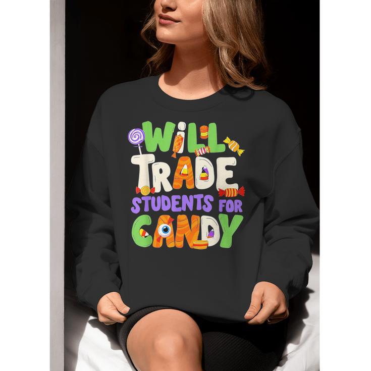 Will Trade Students For Candy Teacher Cute Halloween Costume Women Crewneck Sweatshirt, funny gift