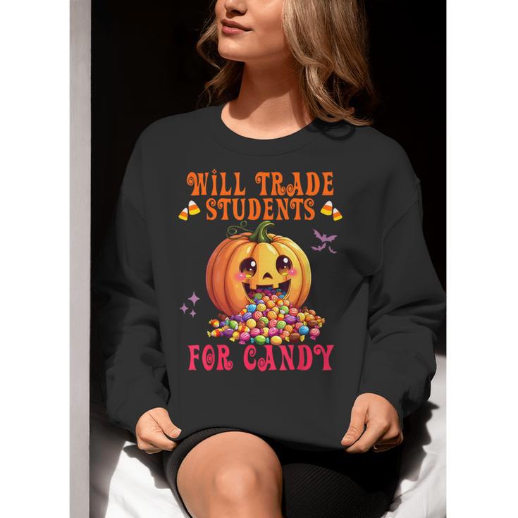 Will Trade Students For Candy Teacher Cute Halloween Pumpkin Women Crewneck Sweatshirt, funny gift Will Trade Students For Candy Teacher Cute Halloween Pumpkin Women Crewneck Sweatshirt, funny gift