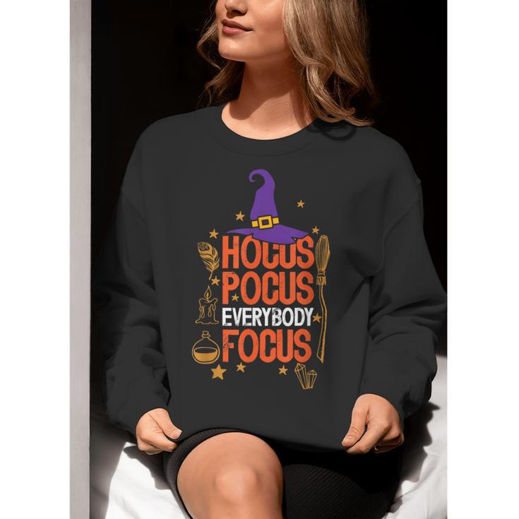 Witchy Halloween Hocus Pocus Everybody Focus Teacher Pumpkin Women Crewneck Sweatshirt, funny gift