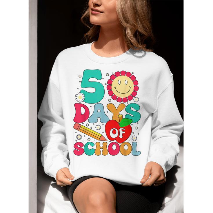 50 Days Of School Teacher Happy 50th Day Of School Kids Women Crewneck Sweatshirt, funny gift