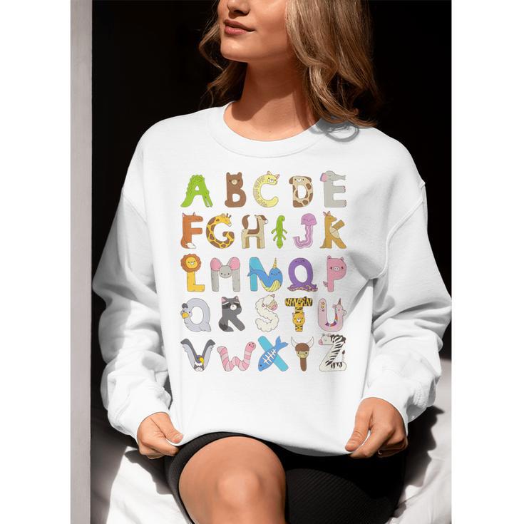 ABC Animals Alphabet Graphic Boys Girls Kindergarten Teacher Women Crewneck Sweatshirt, funny gift ABC Animals Alphabet Graphic Boys Girls Kindergarten Teacher Women Crewneck Sweatshirt, funny gift